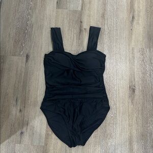 Black One-Piece Swimsuit ruched tummy control